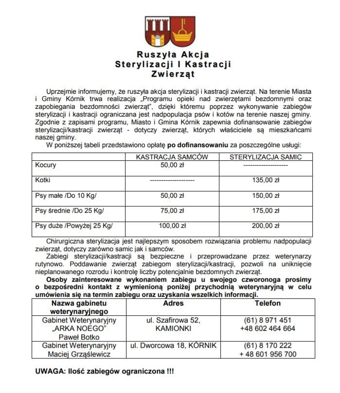 akcja sterylizacja kornik