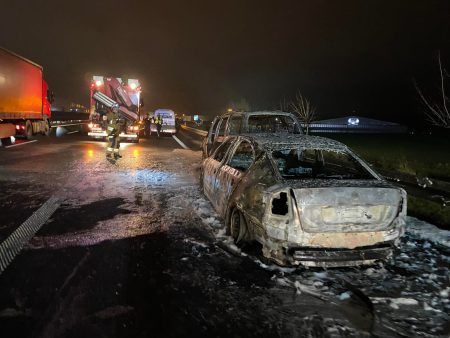 pożar samochodu kierowca nietrzeźwy, pijany na trasie s11 wypadek