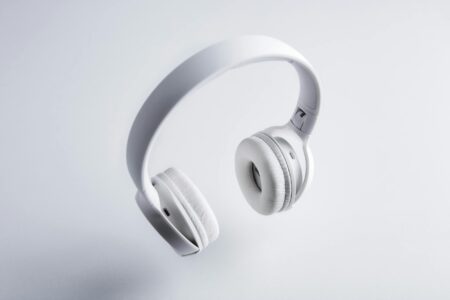 set of white wireless headphones