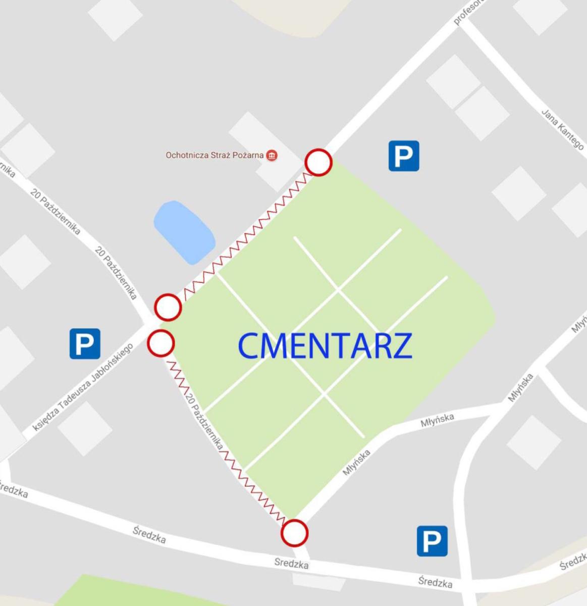 Utrudnienia w ruchu w Kórniku w dniu Wszystkich Świętych. Sprawdź, które ulice będą zamknięte. 1 listopada zmiana ruchu kórnik mapa