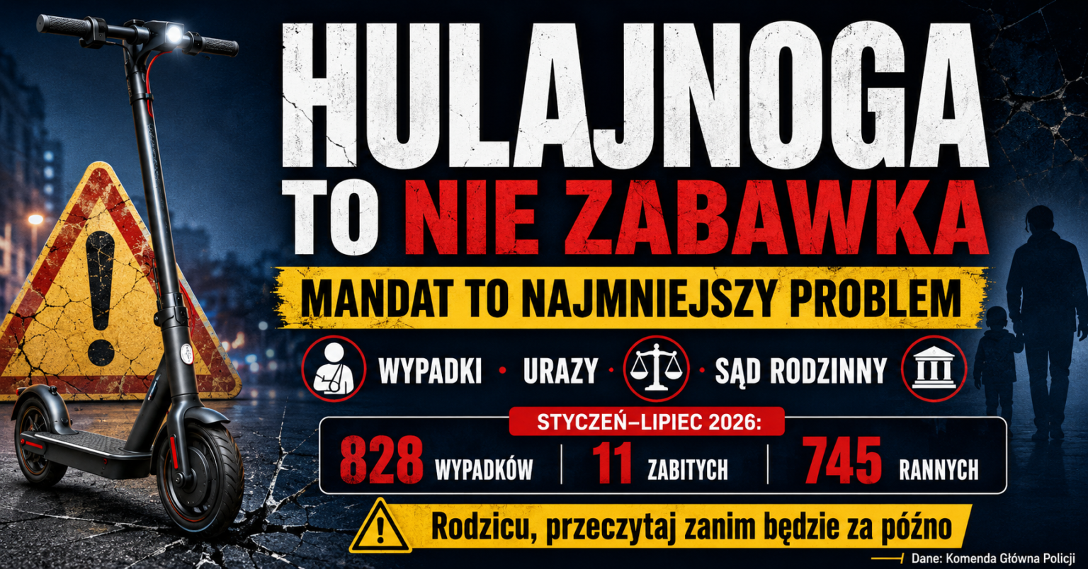 Sekunda brawury, miesiące rehabilitacji. Tragiczny bilans hulajnóg elektrycznych. hulajnoga to nie zabawka - mandat to najmniejszy problem - konsekwencje wypadek