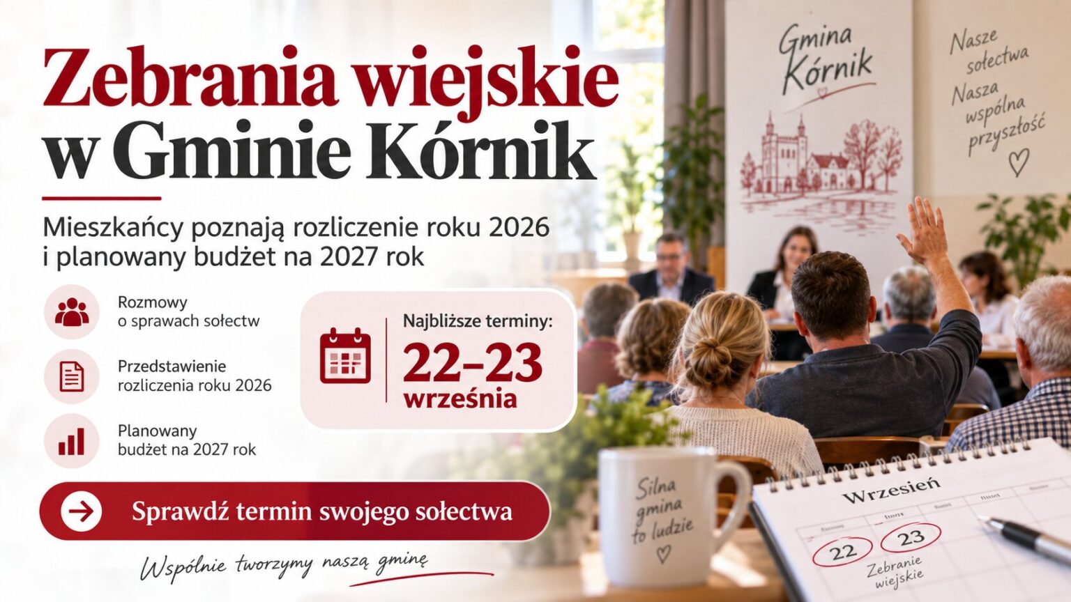 Zebrania wiejskie w Gminie Kórnik. Sprawdź najbliższe terminy zebrania wiejskie gmina kornik 2026